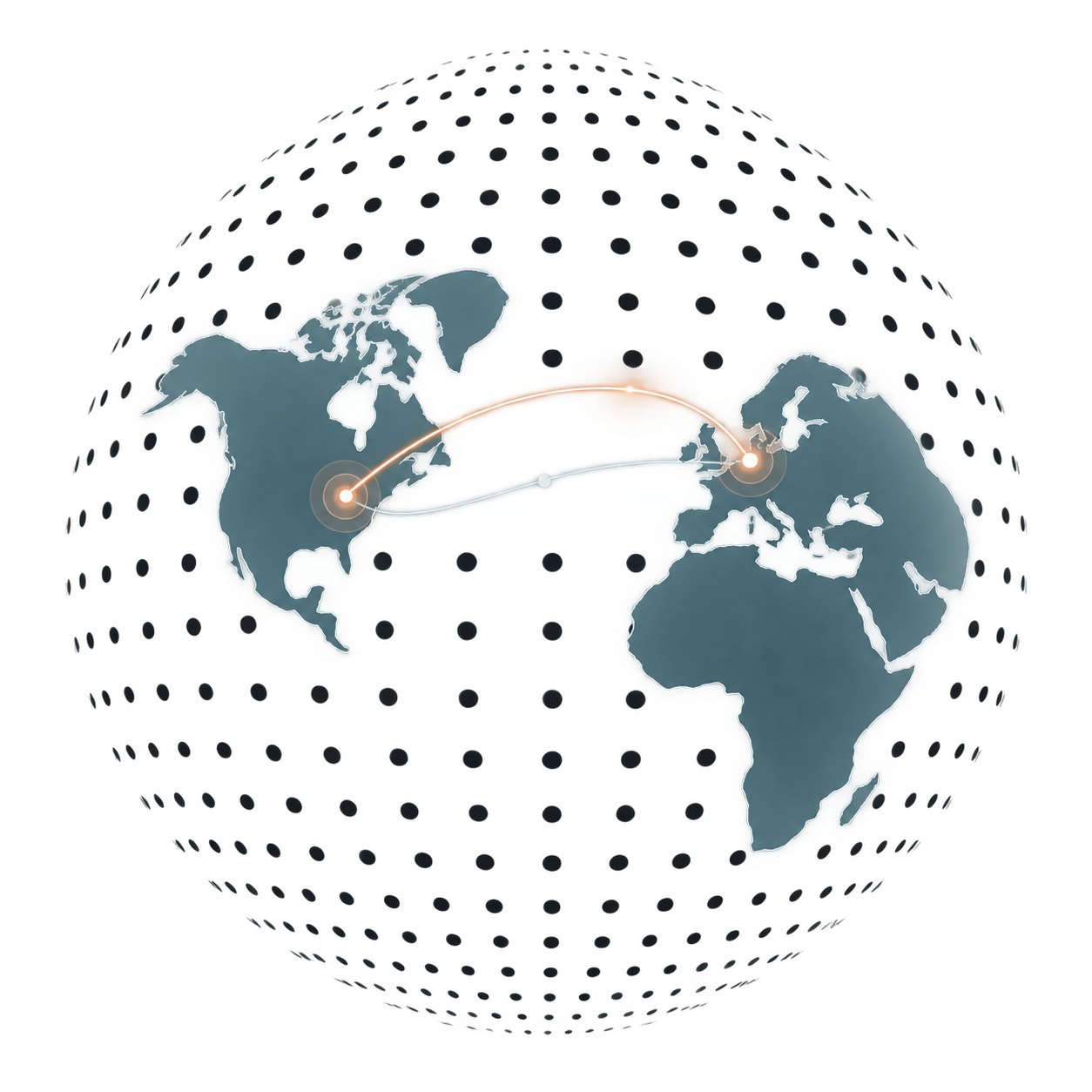 Stylised dotted globe showing North America and EMEA connected by a single arc