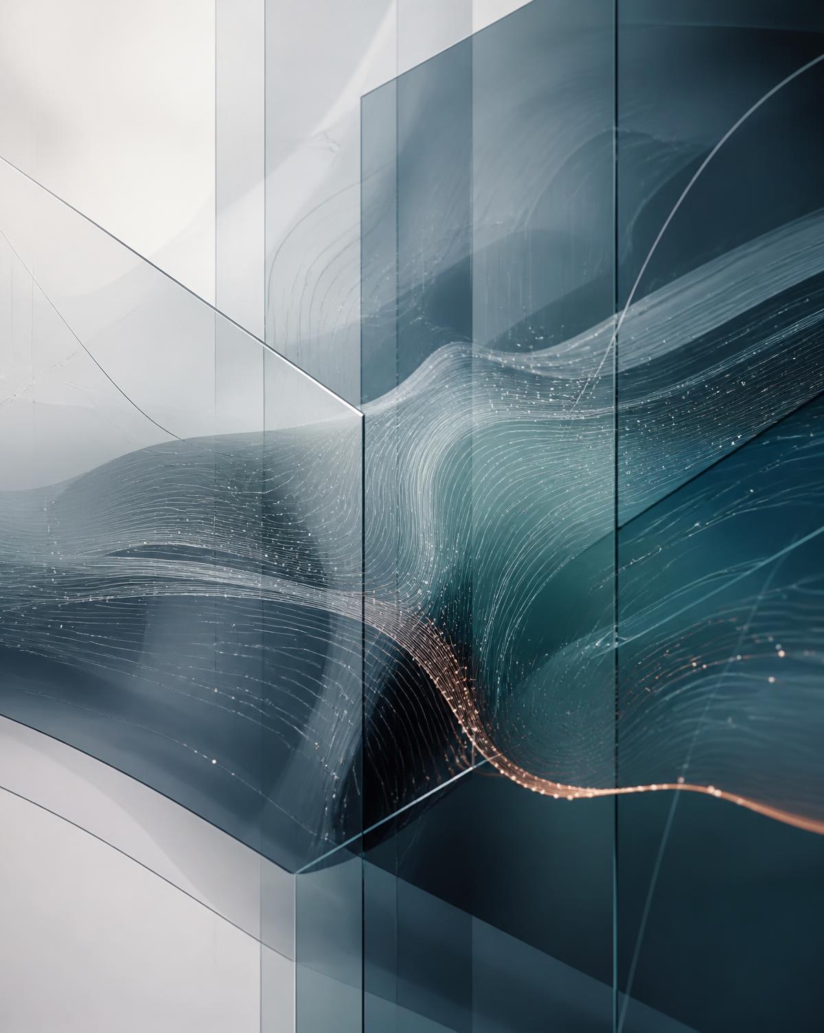 Abstract layered glass and data lines representing AI software