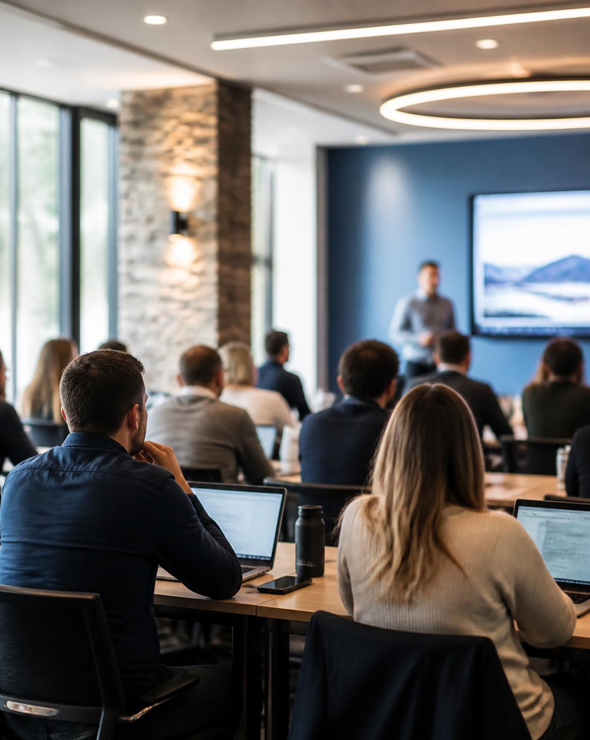 Professionals in a contemporary corporate learning session